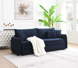 Irina Blue Velvet Sleeper Sectional Sofa w/ 3 Toss Pillows