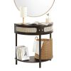 VEVOR Half-moon Rattan Console Table 2 Storage Drawers Rattan Sliding Door Black