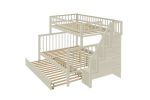Twin over Full Stairway Bunk Bed with Trundle,Cream