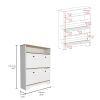 Calgary Shoe Rack, Superior Top, One Open Shelf, Two Extendable Shelves -Light Oak / White