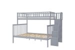 Twin over Full Stairway Bunk Bed with Trundle,Gray