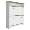 Calgary Shoe Rack, Superior Top, One Open Shelf, Two Extendable Shelves -Light Oak / White