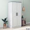 2-Door Wooden Wardrobe Armoire with LED and 4 Storage Shelves, Grey