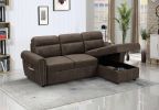 Hugo 96" Brown Reversible Sleeper Sectional Sofa Chaise with USB Charger