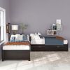 L-shaped Platform Bed with Trundle and Drawers Linked with built-in Desk,Twin,Espresso(Old SKU:SM000916AAP)