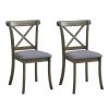 Wooden X Back Dining Chairs Set of 2, Modern Fabric Upholstered Kitchen Side 2PC Chairs, Cross Back Rubber Wood Farmhouse Dining Room Chair,OAK