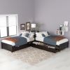 L-shaped Platform Bed with Trundle and Drawers Linked with built-in Desk,Twin,Espresso(Old SKU:SM000916AAP)